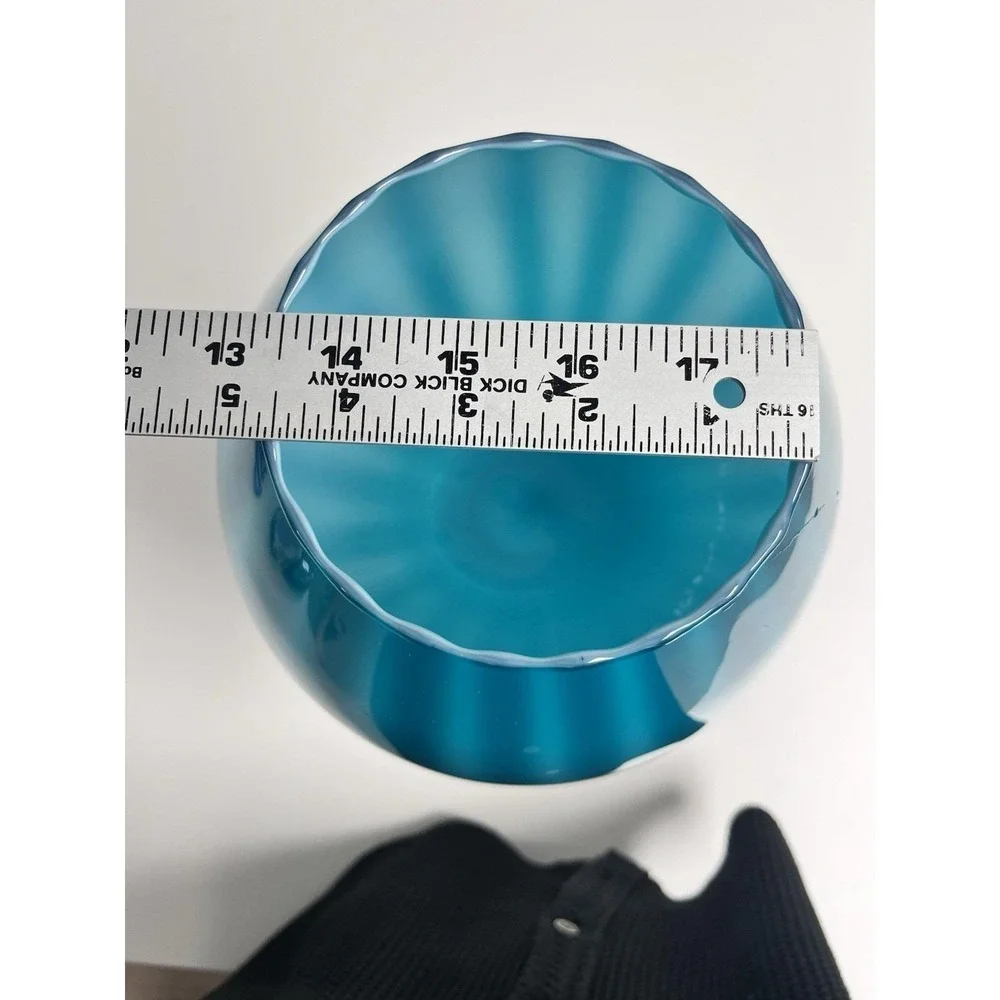 Empoli 1960s Glass Pedestal Vase Peacock Blue LARGE 16